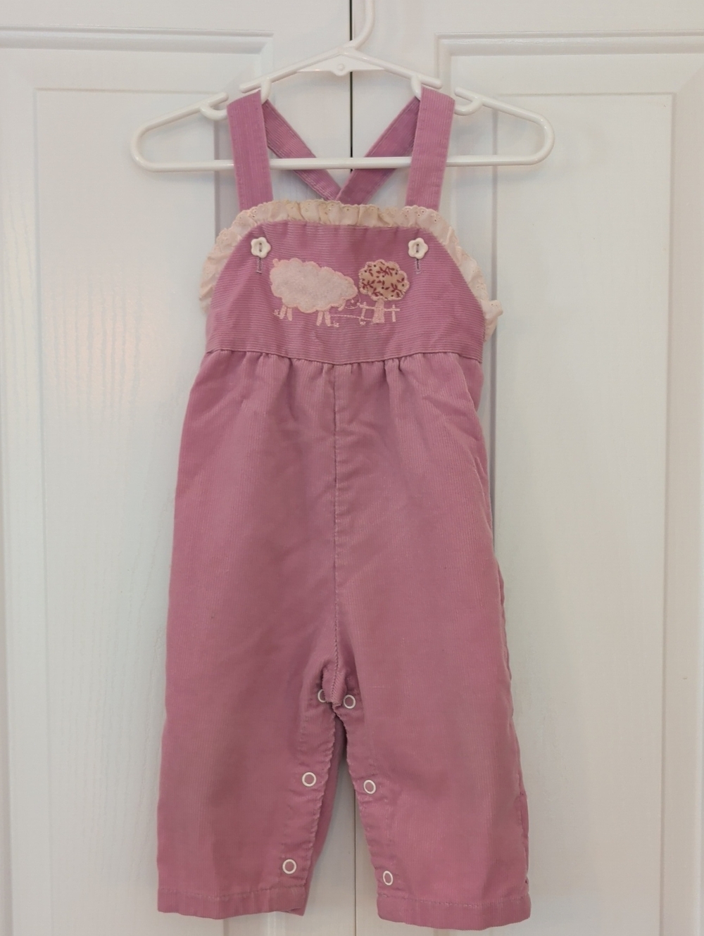 healthtex Mauve Corduroy Overalls with Sheep Appliqué